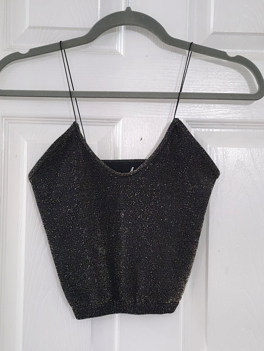 Free People Intimately Metallic Gold Black Shimmer Crop Cami Tank Top XS / S